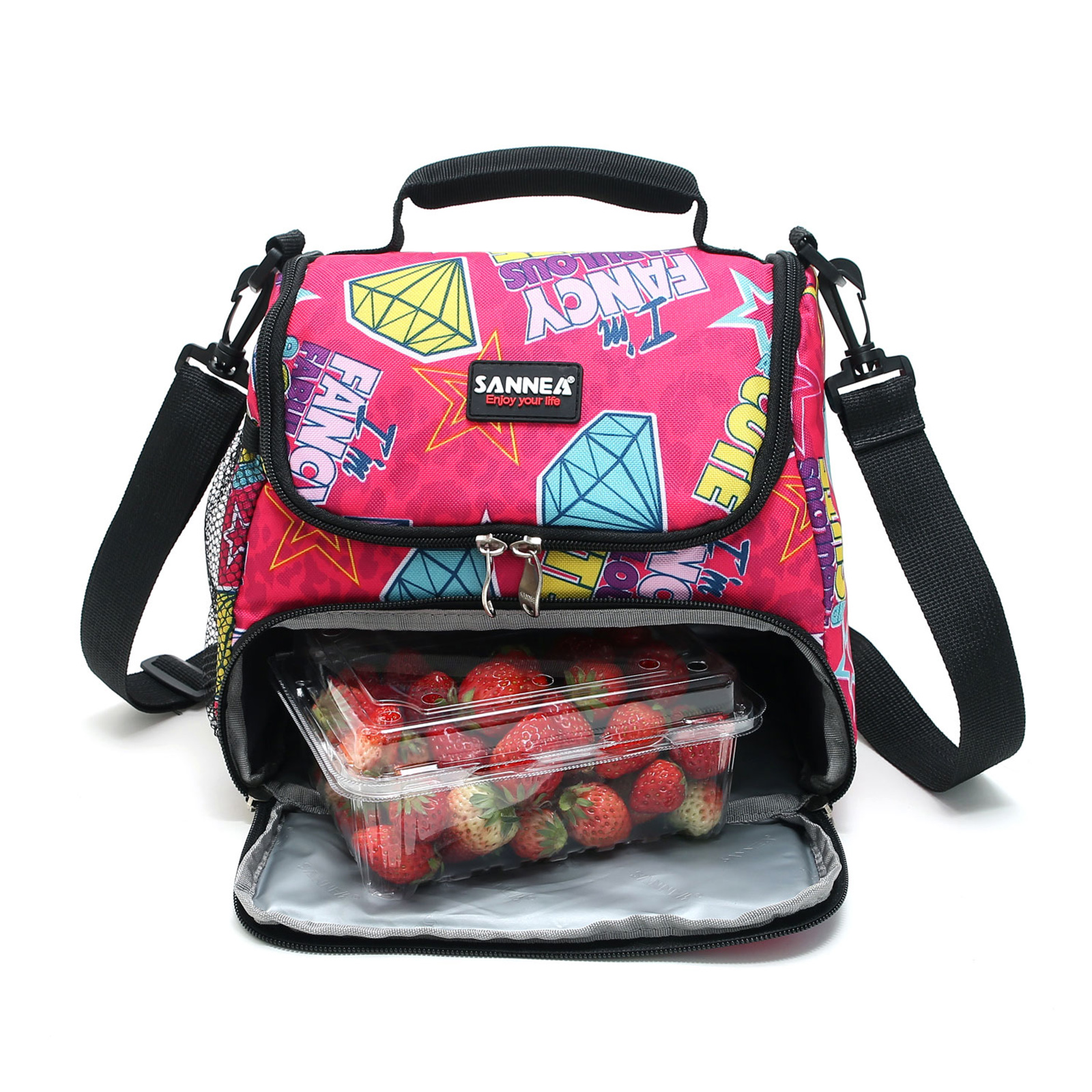 Lunch Bag for Kids Double Decker Cooler Insulated with Strap & Side Mesh  Pocket