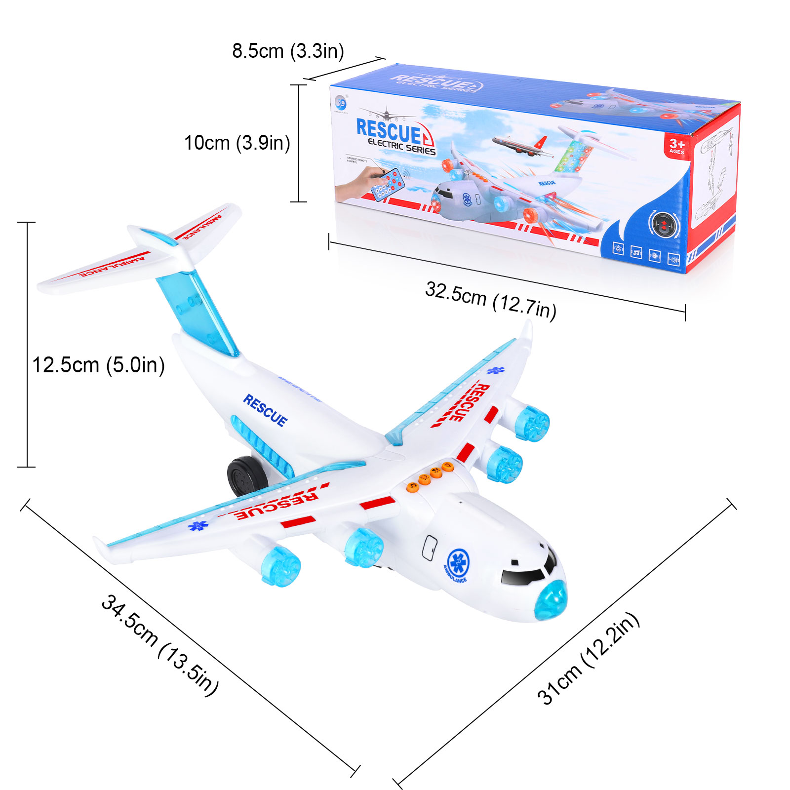 Kids Airplane Toys for 3,4,5,6 Years Old and Up, Bump and Go Plane Model  w/Music