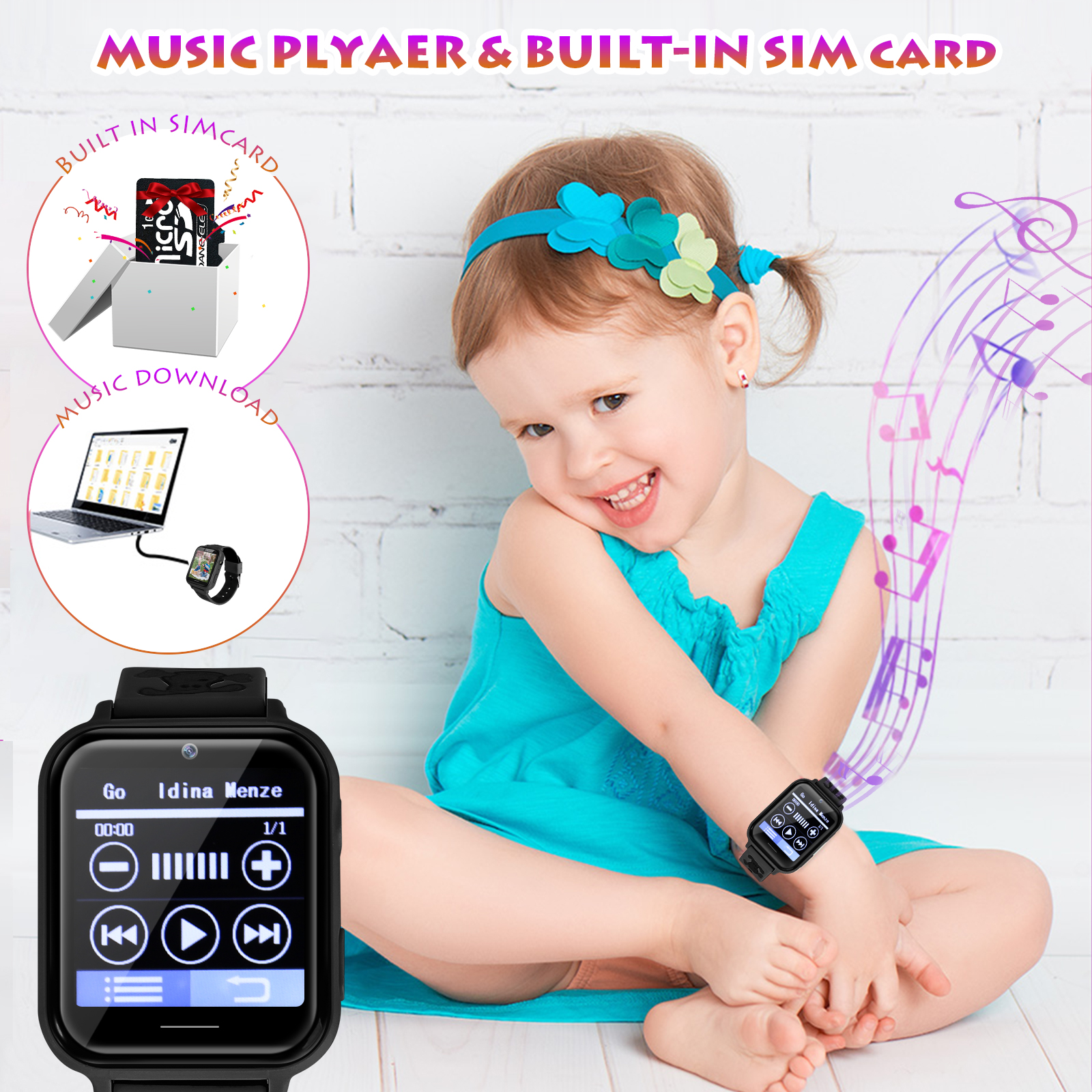 Montre Connectée Enfant pour Garçons Filles - Lecteur de Musique Caméra SOS Alarme Calculatrice Poignet - Photo 16 sur 32