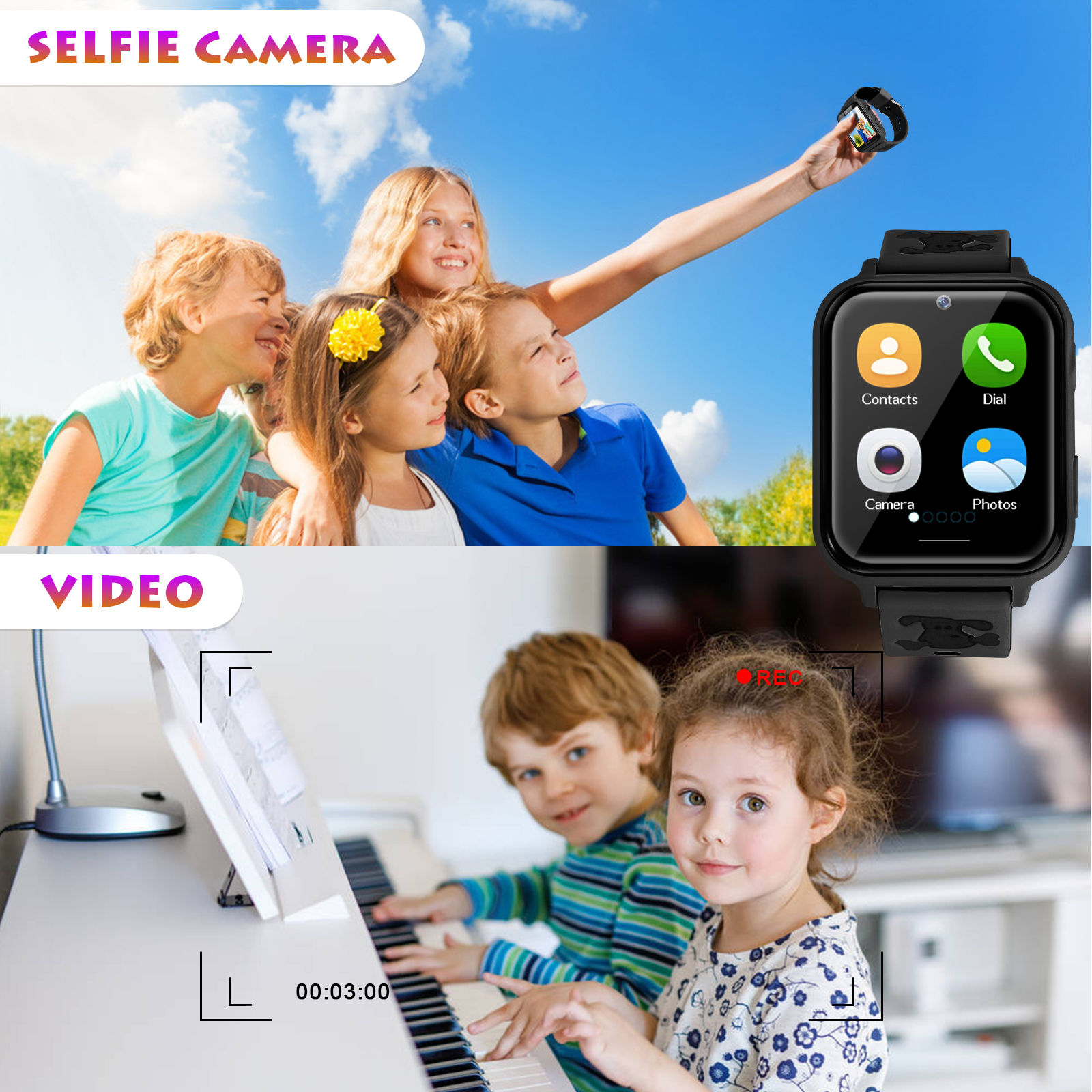Montre Connectée Enfant pour Garçons Filles - Lecteur de Musique Caméra SOS Alarme Calculatrice Poignet - Photo 17 sur 32