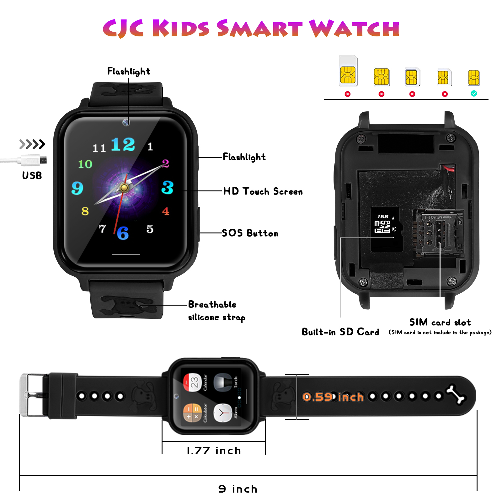 Montre Connectée Enfant pour Garçons Filles - Lecteur de Musique Caméra SOS Alarme Calculatrice Poignet - Photo 20 sur 32