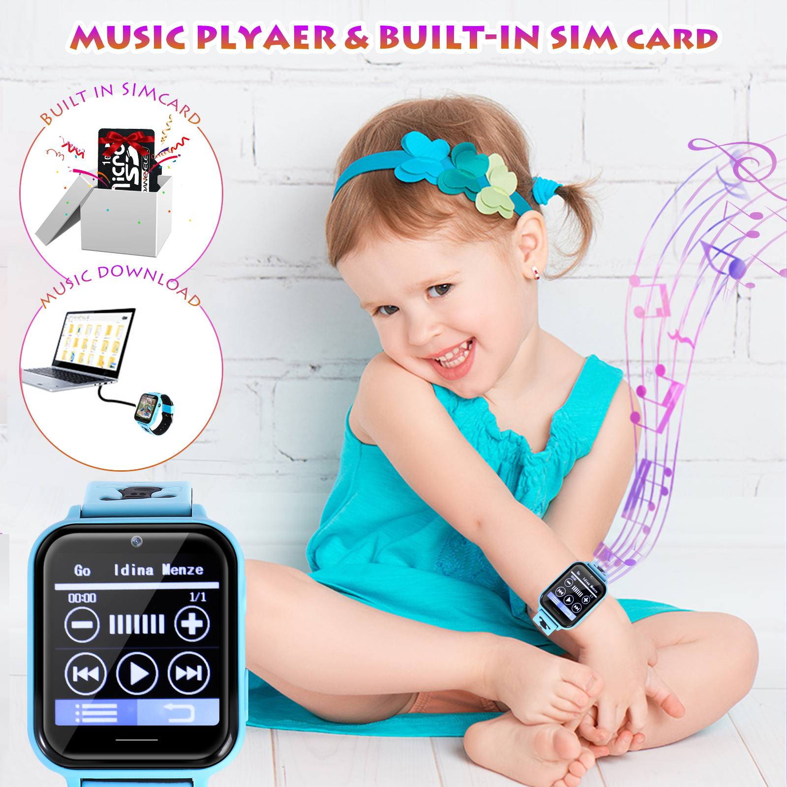 Montre Connectée Enfant pour Garçons Filles - Lecteur de Musique Caméra SOS Alarme Calculatrice Poignet - Photo 25 sur 32
