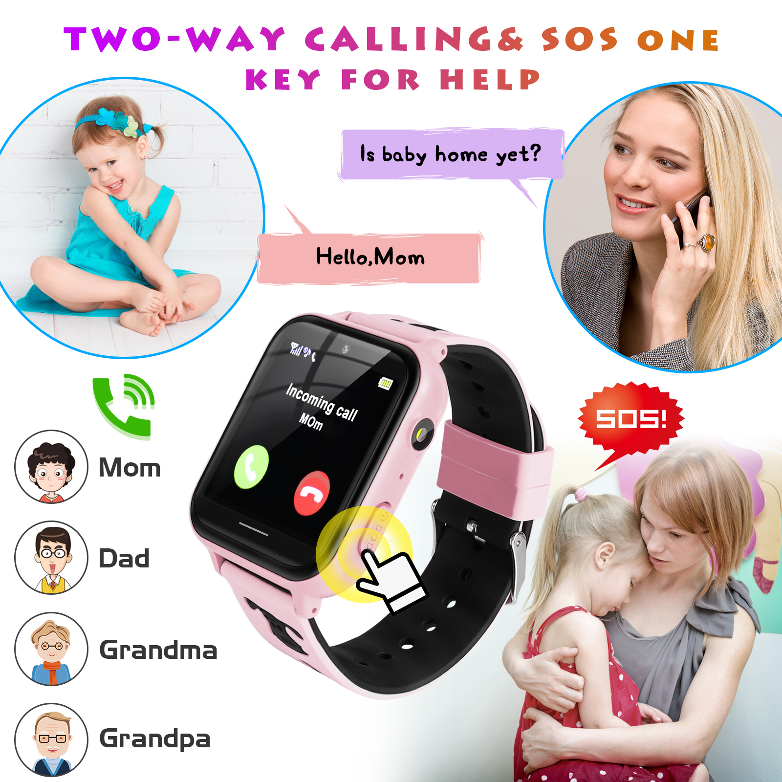 Montre Connectée Enfant pour Garçons Filles - Lecteur de Musique Caméra SOS Alarme Calculatrice Poignet - Photo 32 sur 32