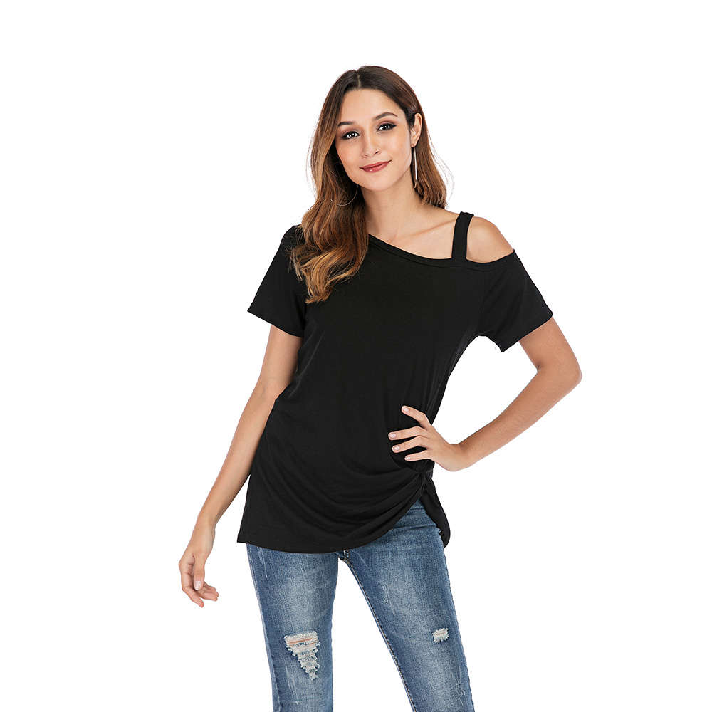 Women's Crewneck Front Knot Side Twisted Solid Color Tunic Off-the-shoulder Tops