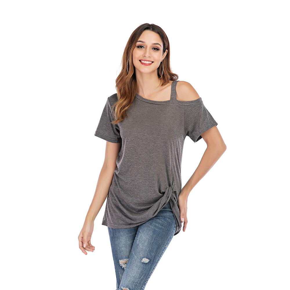 Women's Crewneck Front Knot Side Twisted Solid Color Tunic Off-the-shoulder Tops