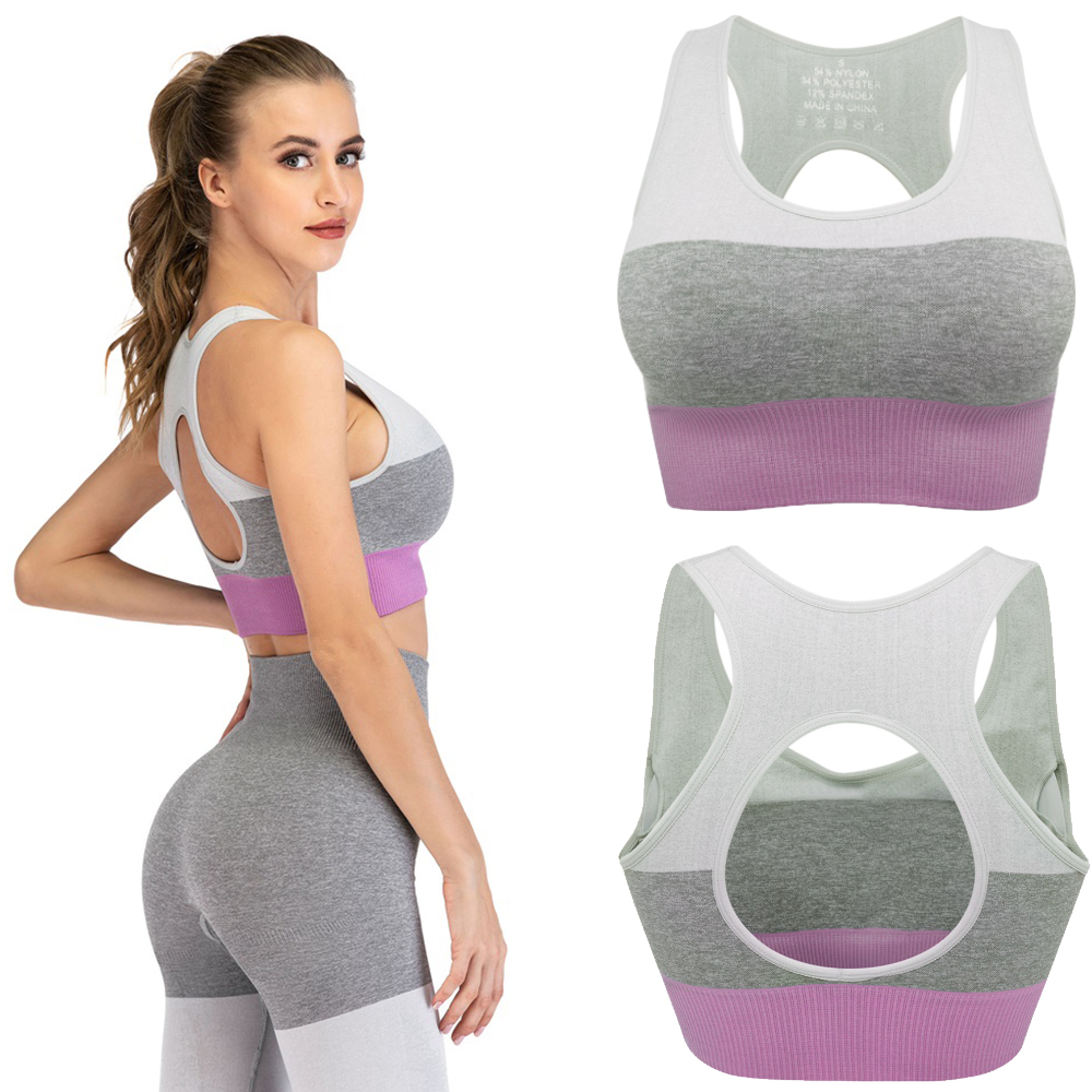 Women's Removable pad Sports Bra Seamless High Impact Running Yoga Stretch Bra - Picture 134 of 192