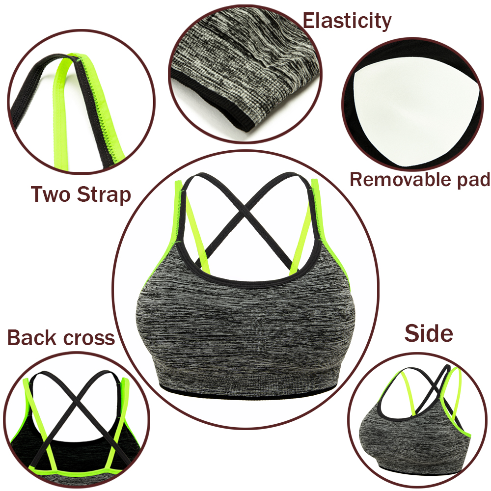 Women's Removable pad Sports Bra Seamless High Impact Running Yoga Stretch Bra - Picture 158 of 192
