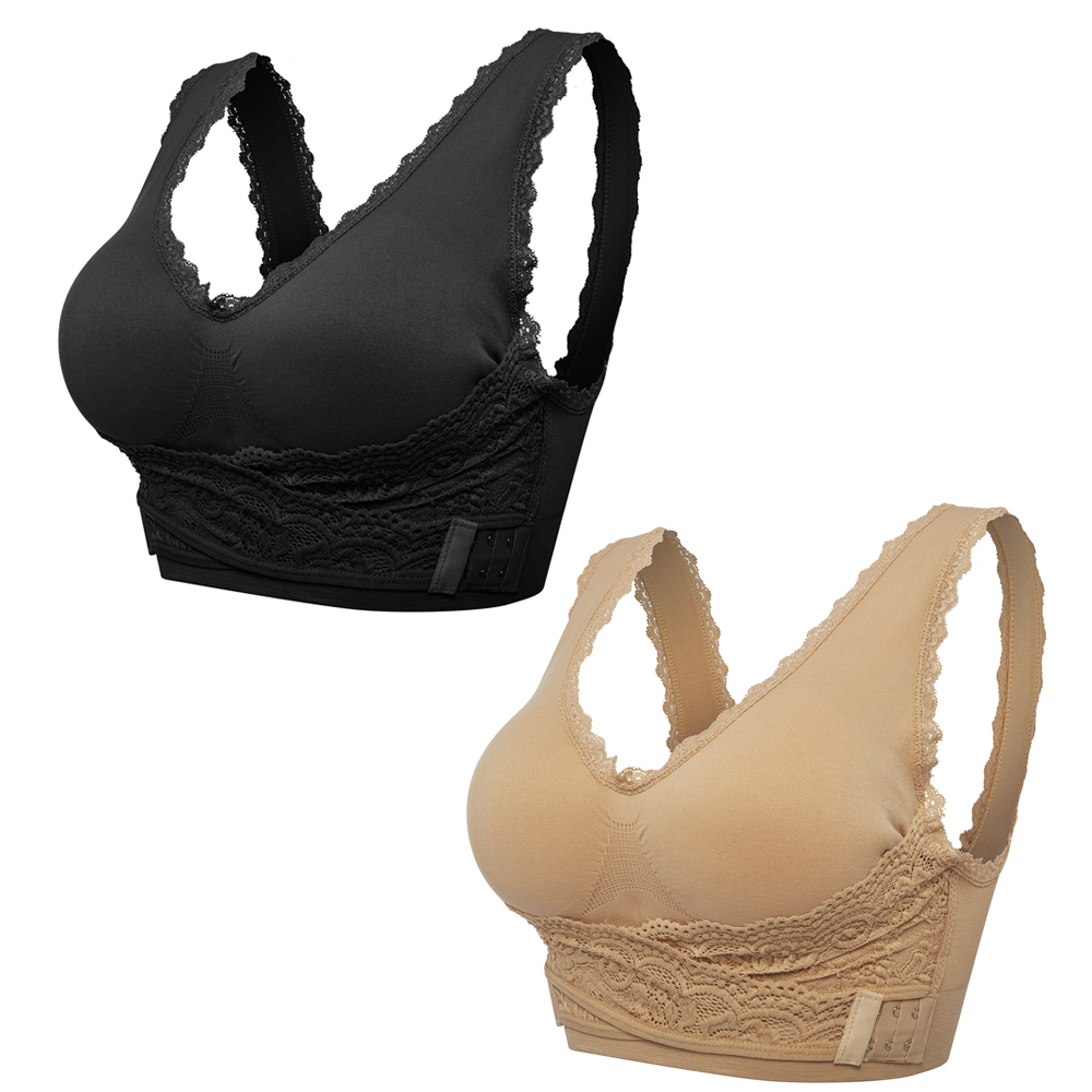 Women's Wireless Bra Plus Size Lace Front Cross Buckle Comfortable Support Bra - Picture 16 of 18