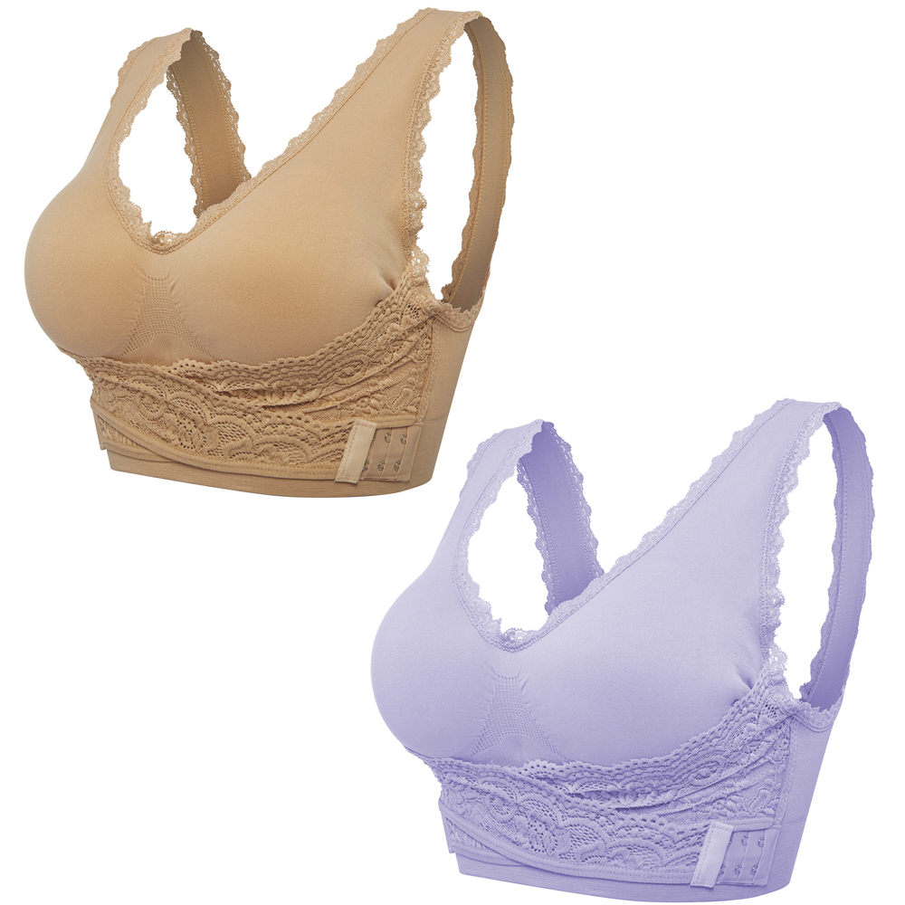 Women's Wireless Bra Plus Size Lace Front Cross Buckle Comfortable Support Bra - Picture 17 of 18