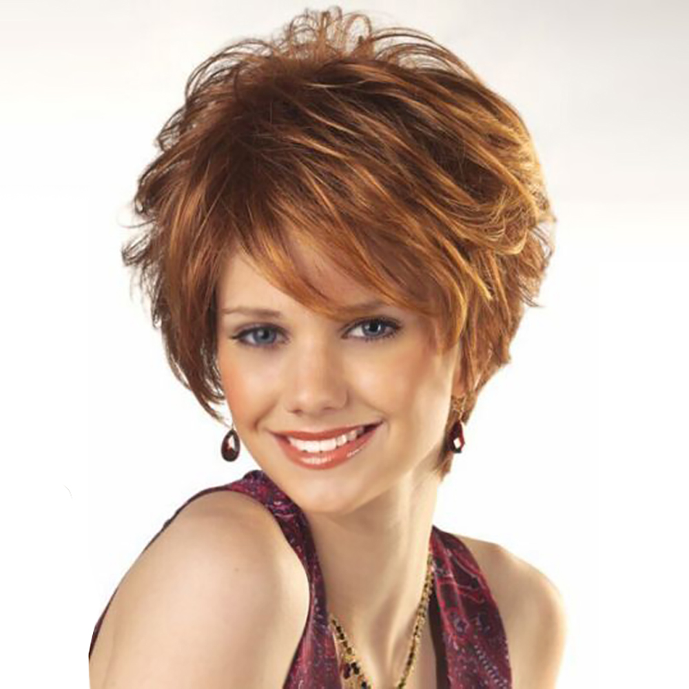 Ladies Short Wavy Wigs Ombre Brown Blonde Pixie Cut Full Wigs Party Wig ...