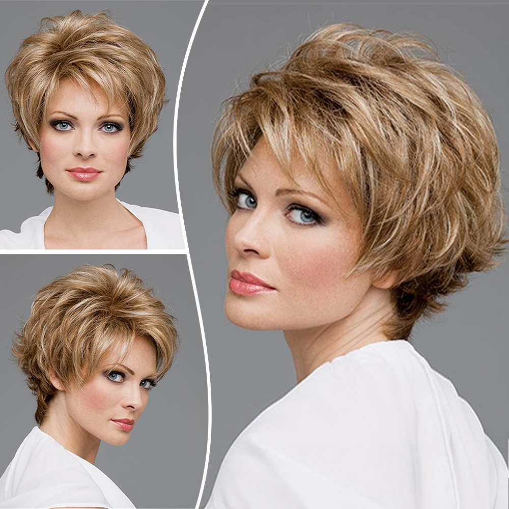 Women Vogue Short Wavy Curly Wigs Fashion Ombre Brown Light Blonde
