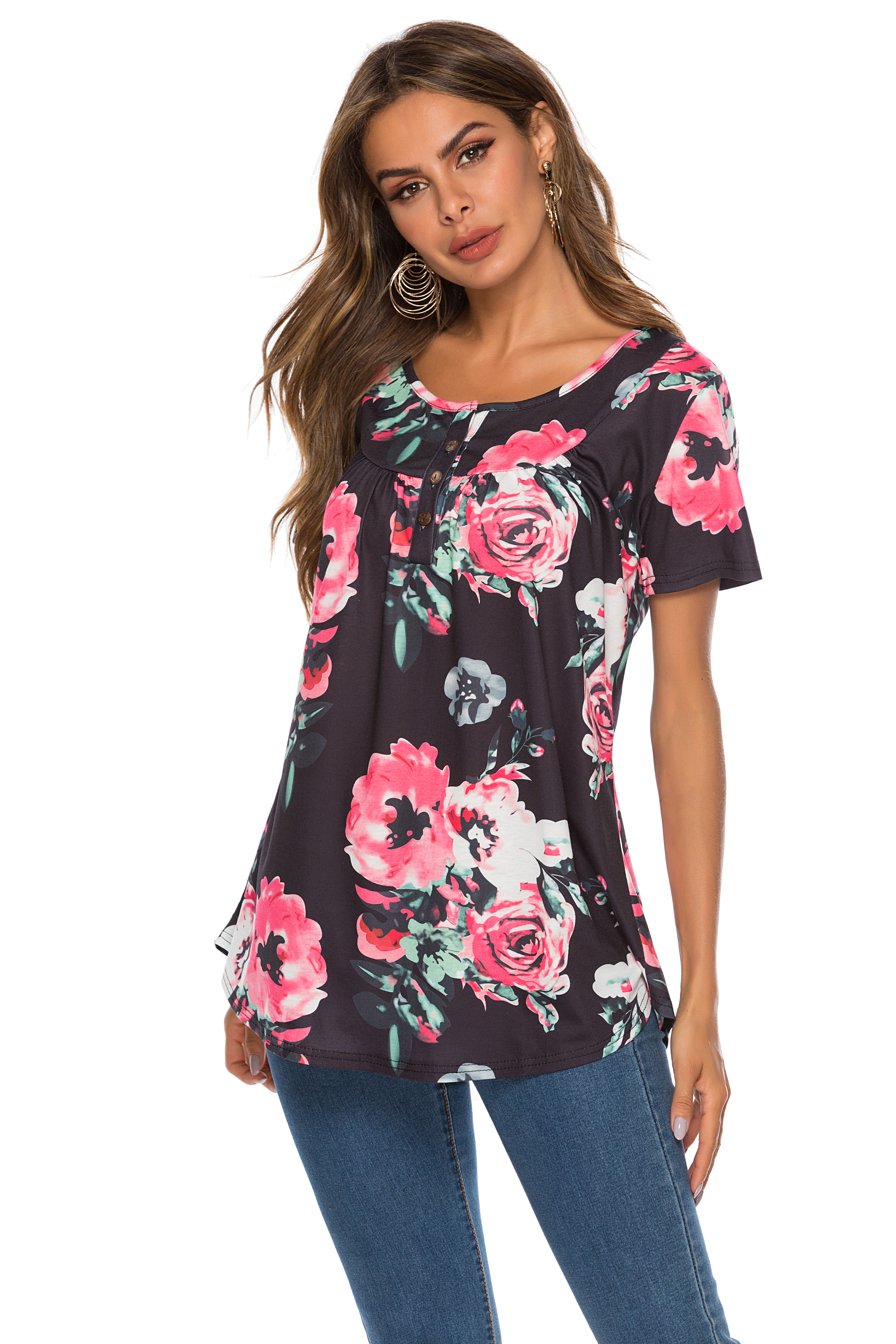 Us Women Loose Casual Floral Print T Shirt Hipster Top Tumblr Summer