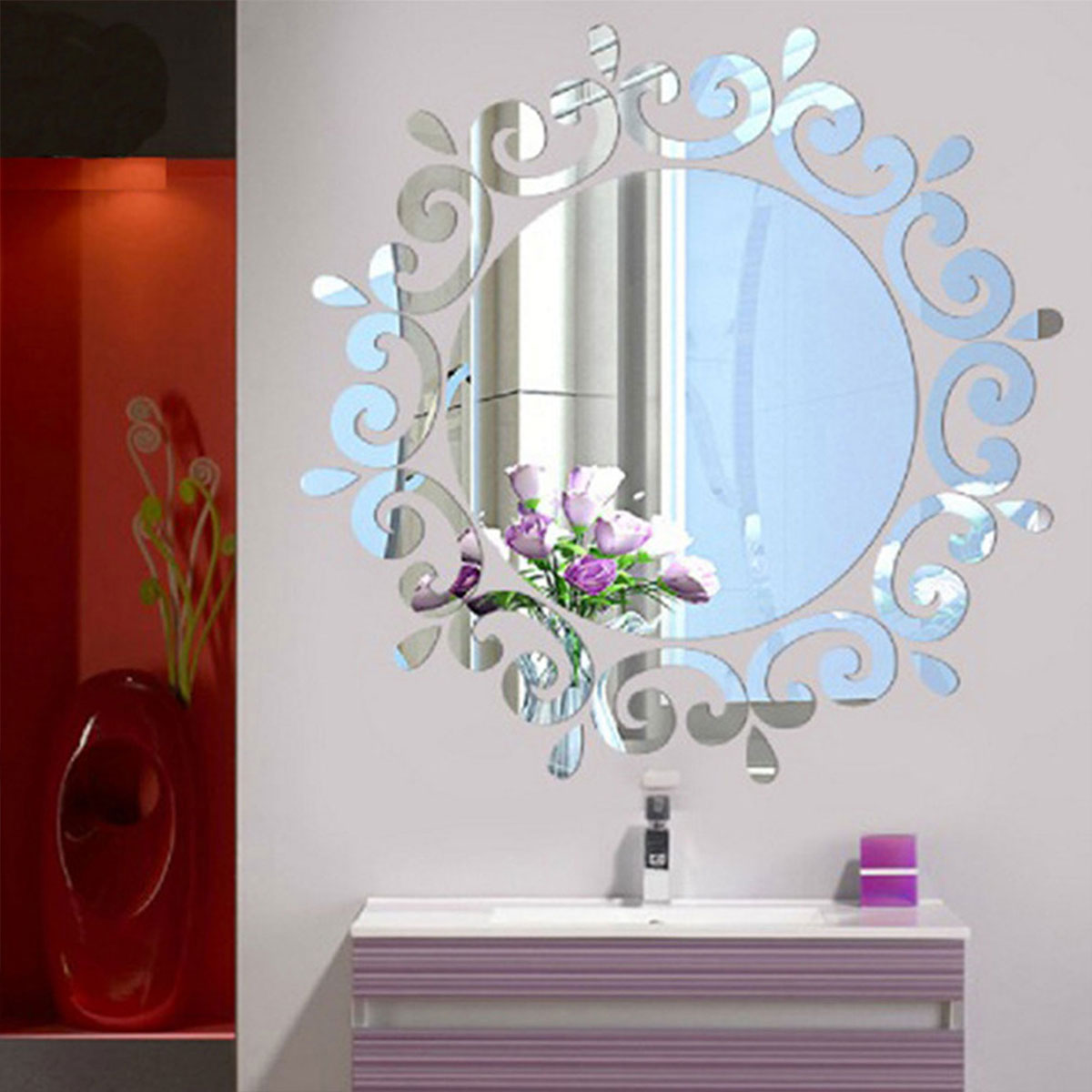 57C8 Silver Gold Wall Stickers 3D Mirror Home Decor Contemporary Wall Decal 