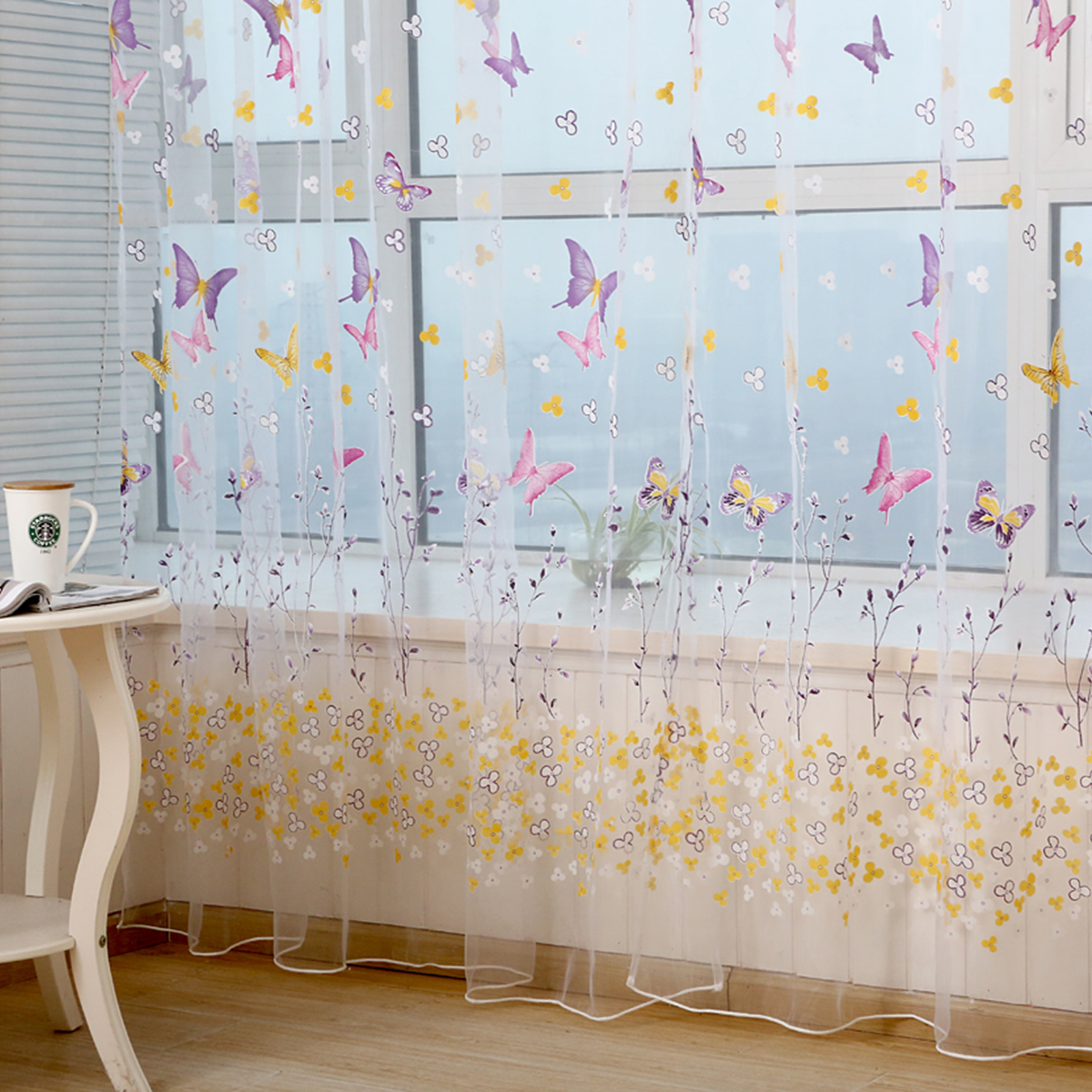 Sheer Curtain Butterfly Tulle Print Panel Window Balcony Door Room Divider CO