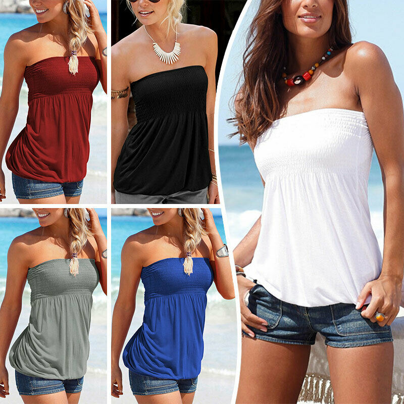 Sexy Womens Strapless T Shirt Bandeau Boob Tube Tops Tank Ladies Blouse Vest Ebay 