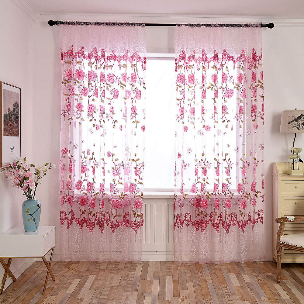 FLORAL NET VOILE SHEER PANEL WINDOW CURTAIN DRAPE SCARFS VALANCE MULTI COLOR 