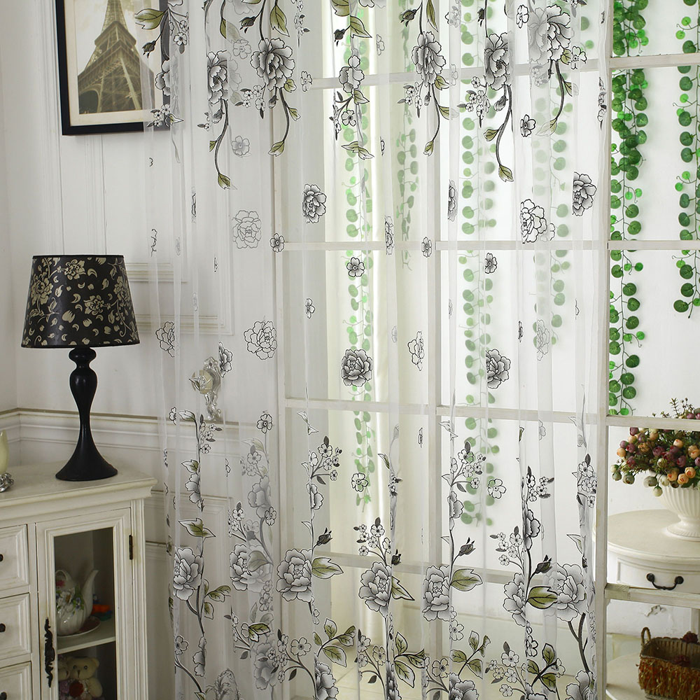 FLORAL NET VOILE SHEER PANEL WINDOW CURTAIN DRAPE SCARFS VALANCE MULTI
