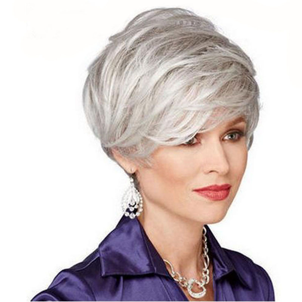 Fashion Ladies Vogue Silver White Mix Short Wigs Full Curly Wavy Hair ...