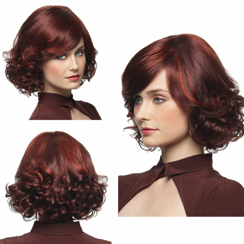 Lady Stylish Wine Red Synthetic Short Curly Wavy Full Hair Cosplay 5736