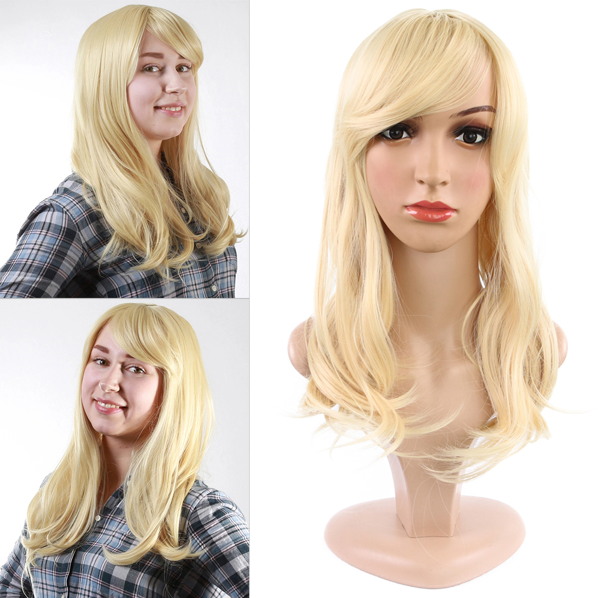 Long Light Blonde Wavy Curly Hair Synthetic Wig Heat Resistant