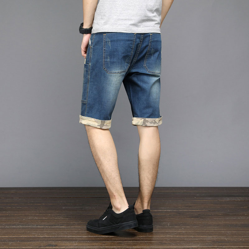 Men's Straight Slim Short Jeans Casual Pants Ripped Skinny Denim Shorts ...
