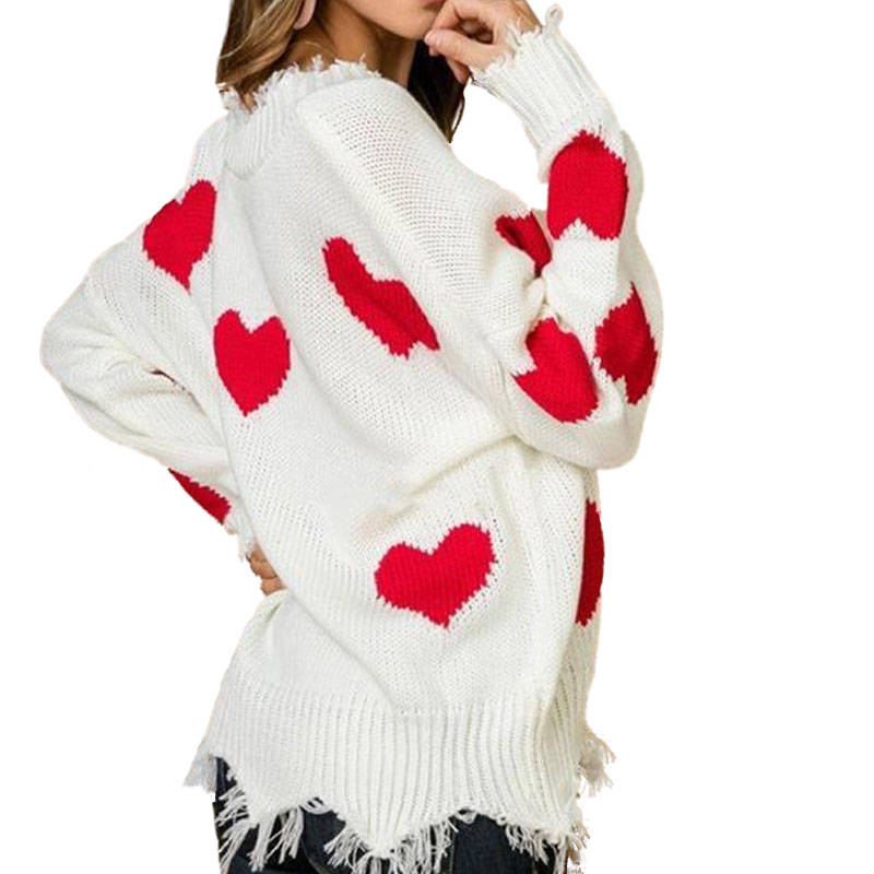 distressed sweater with hearts