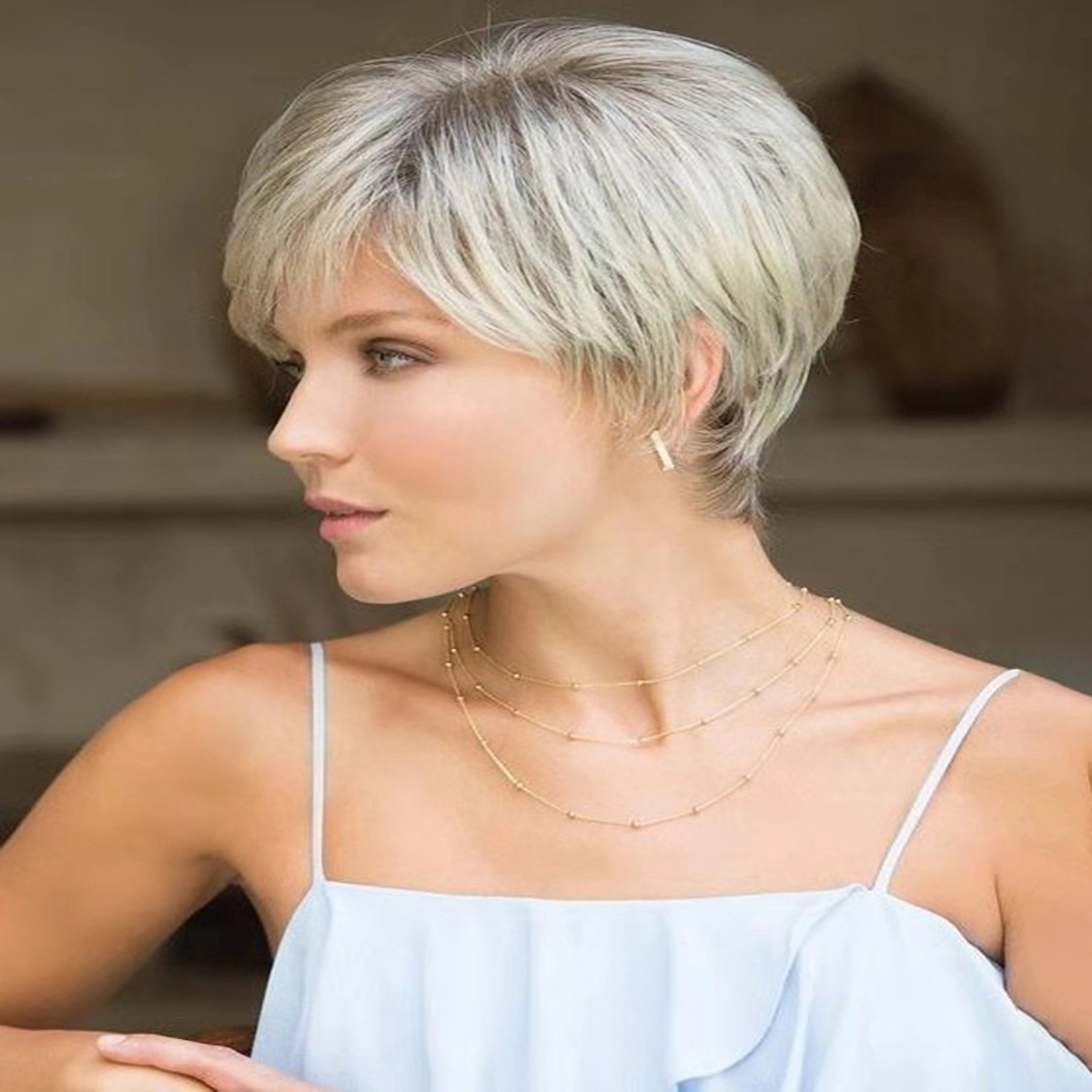 Short Straight Cropped Wig Layered Pixie Ladies Boycut Hairstyles