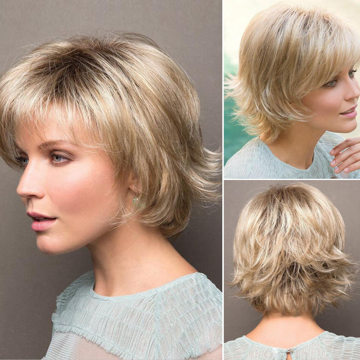 Women Ombre Short Ombre Blonde Wigs Short Pixie Cut Wig Synthetic