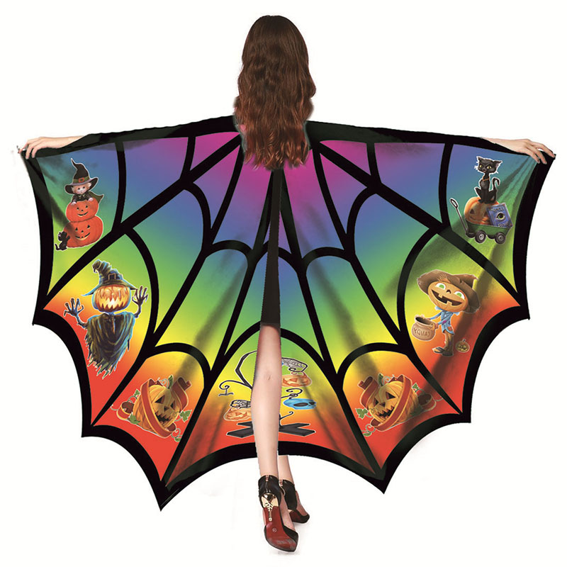 Halloween Cosplay Bat Wing Spider Net Cape Cloak Medieval Witchcraft Cape Cloak 