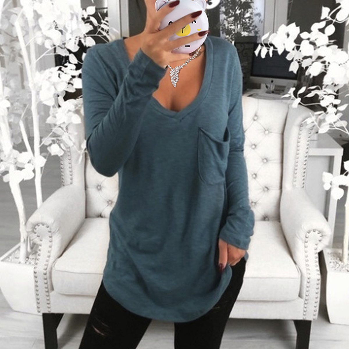 Plus Size Women Button Long Sleeve T Shirt V Neck Oversized Loose Blouse Tops - Picture 17 of 20