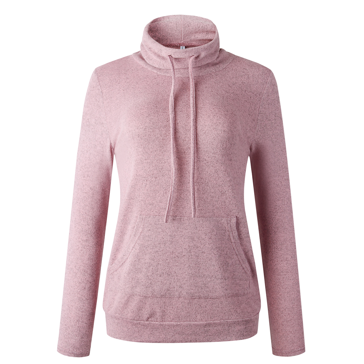 Women Drawstring Pocket Cowl Neck Hoodie Sweater Pullover Sweatshirts ...