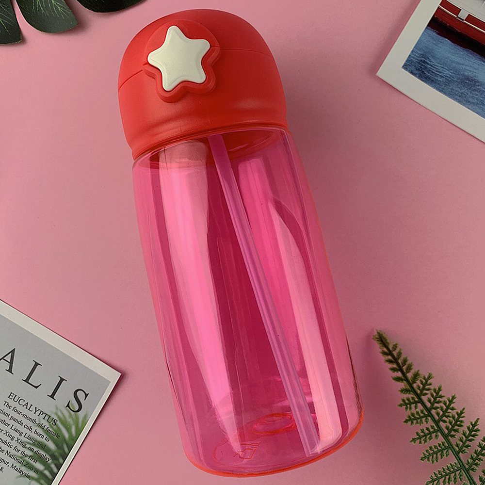 480ml Children Kids Water Bottle W  Straw Plastic Leak Proof Drinking 