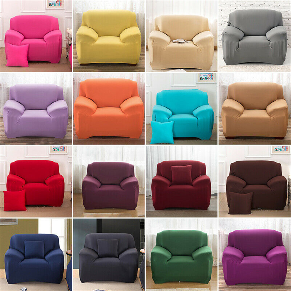 Solid Stretch Chair Sofa Covers 1 2 3 4 Seater Couch Elastic Slipcover