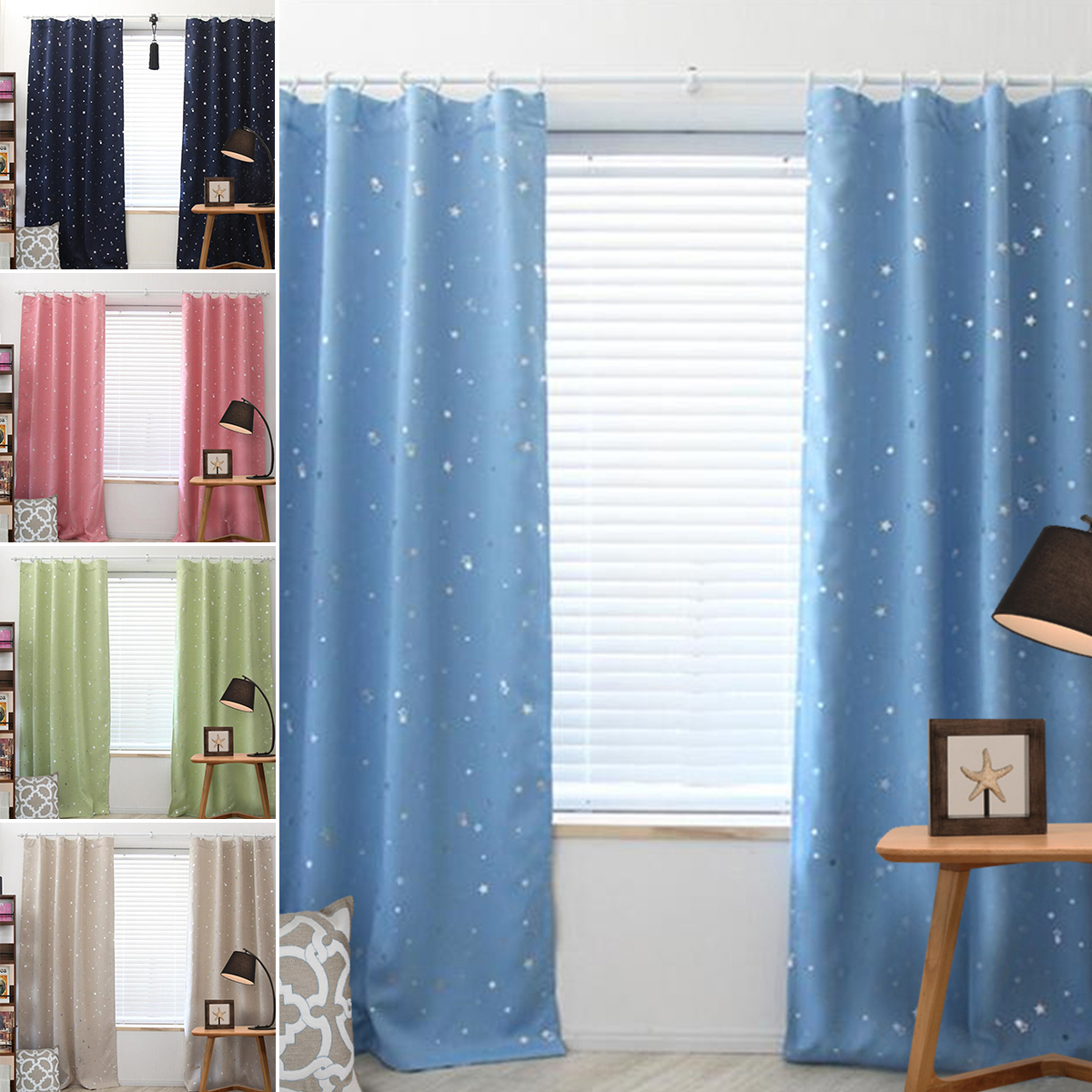 Star Thermal Blackout Curtains Hooks Eyelet Ready Made For Kids