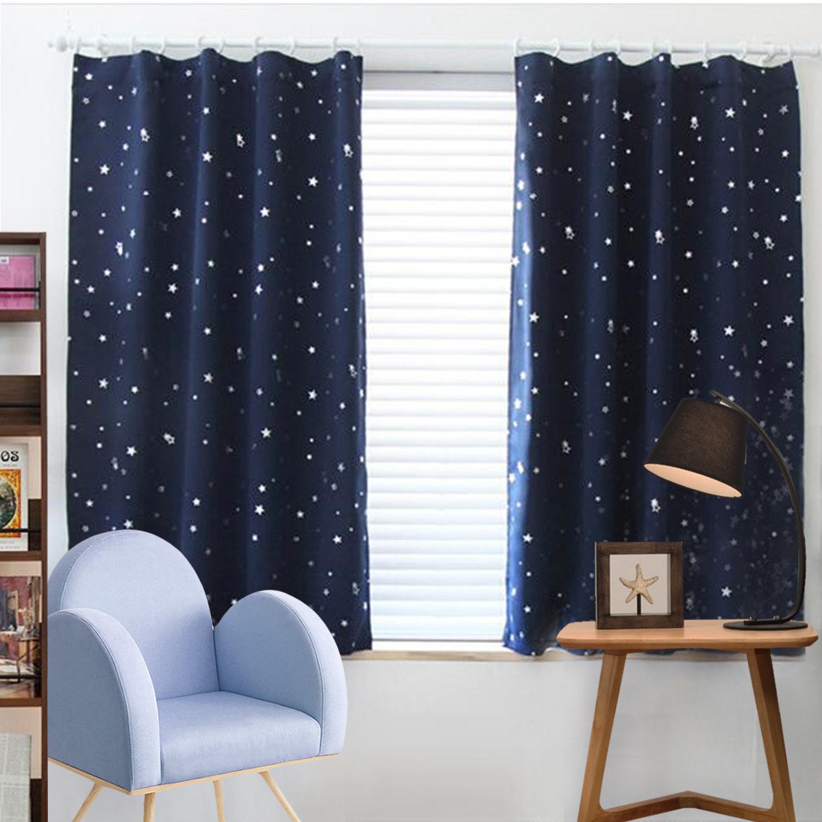 Star Thermal Blackout Curtains Hooks/Eyelet Ready Made for Kids Boys