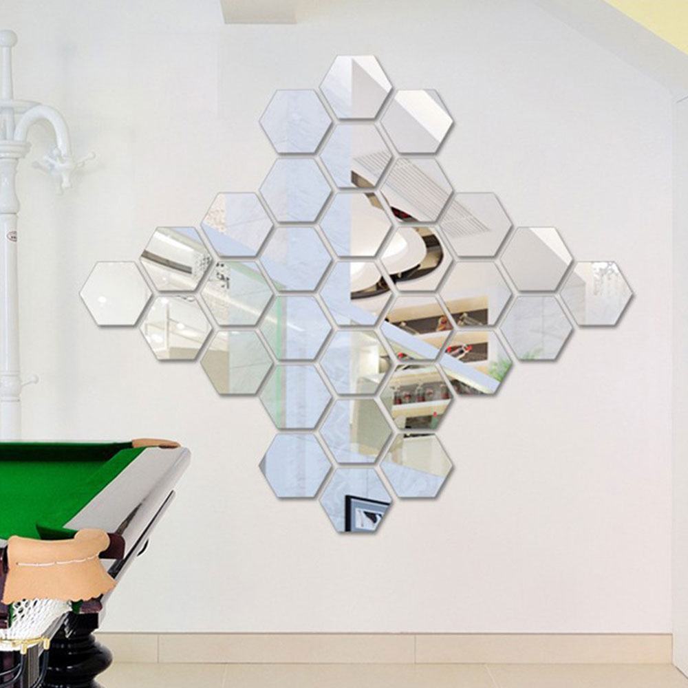 12pcs 3D miroir hexagone vinyle amovible Wall Sticker autocollant Home Decor art