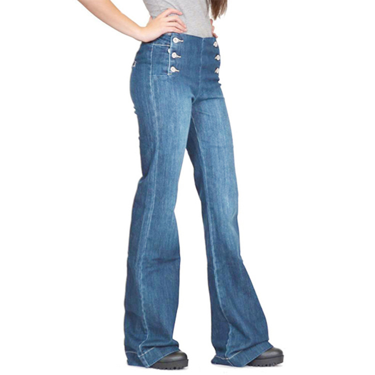 Women Flare Jeans Bell Bottom Stretch Pant Skinny High Waist Denim ...