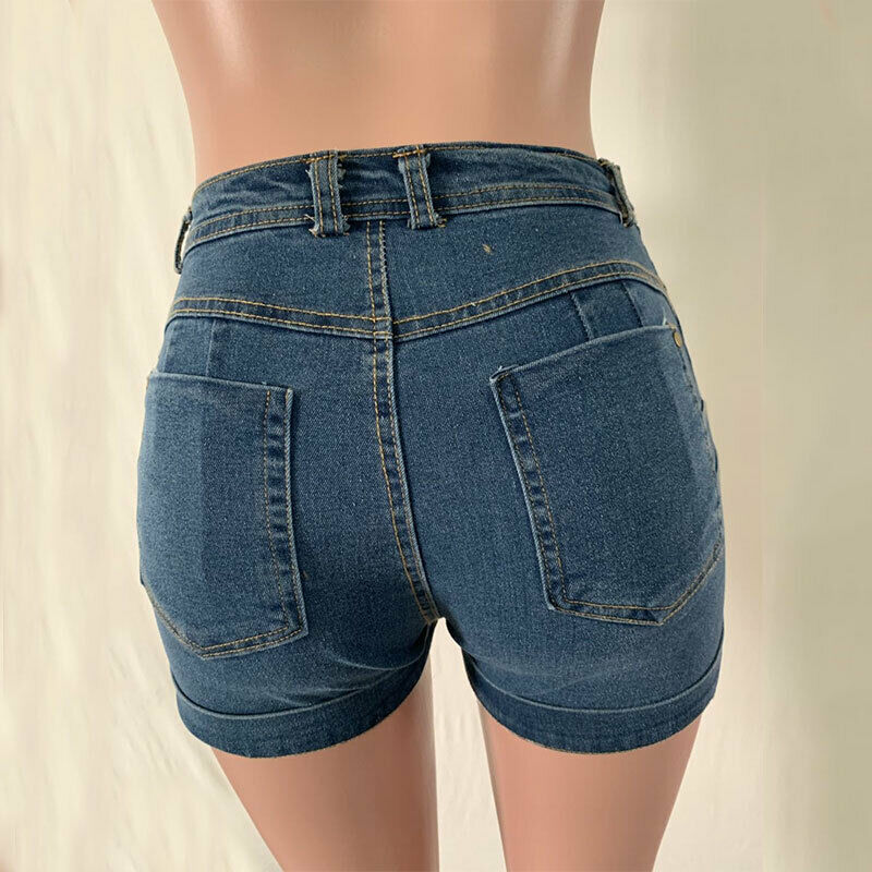 Women Plus Size Elastic High Waist Shorts Ladies Denim Beach Casual Short Pant 