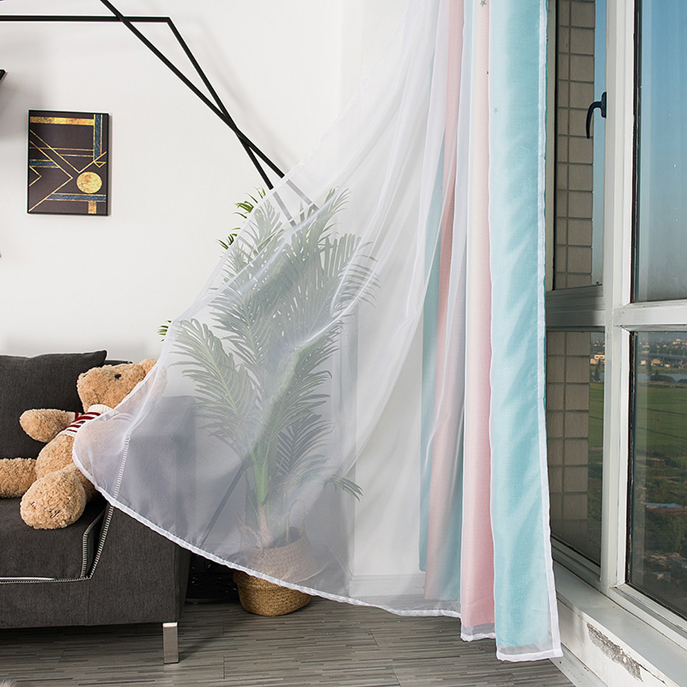 Double-Layer Window Curtains Star Starry Ombre Hollow-Out Drape Yarn Tulle Bling 