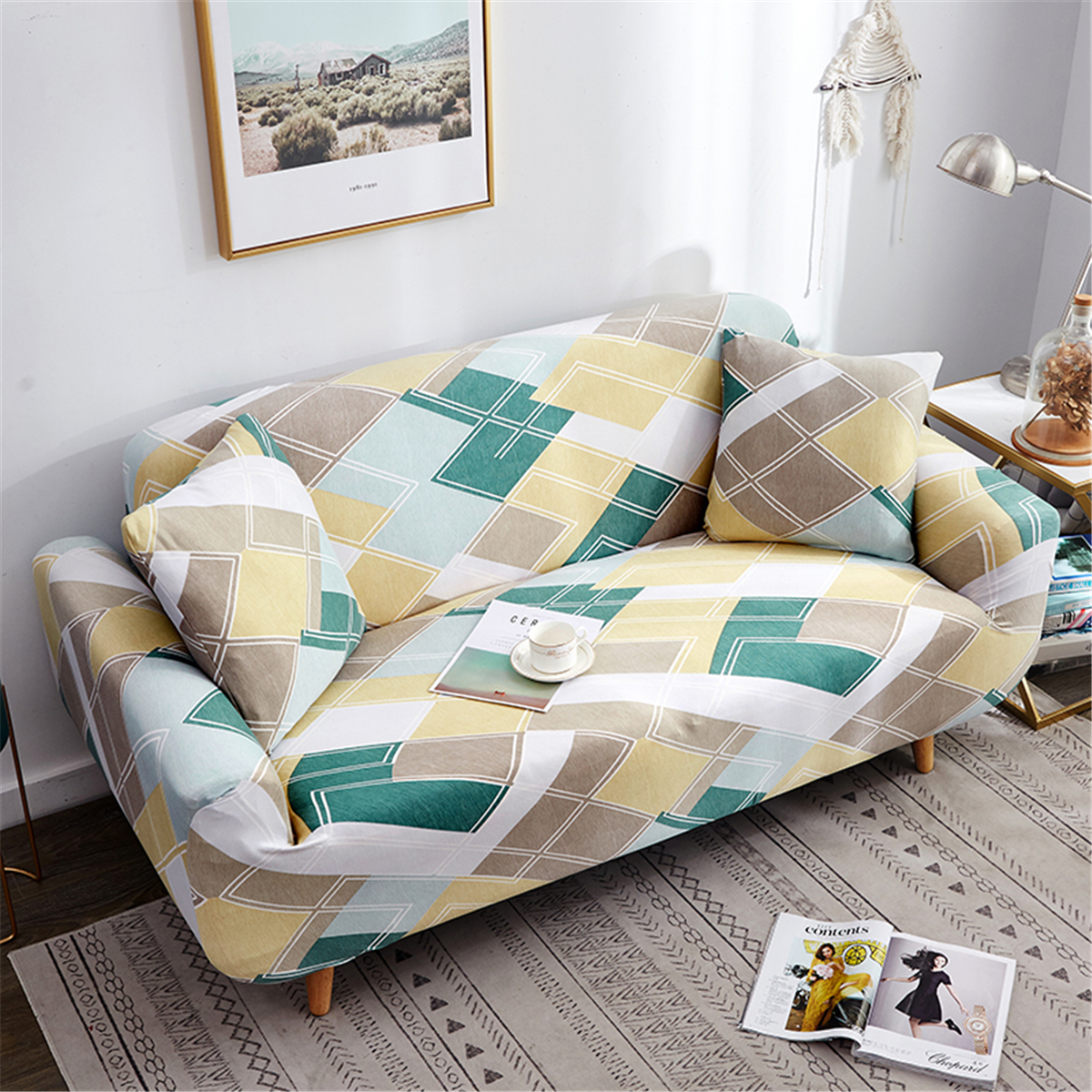 1234 Seater Printed Sofa Cover Polyester Stretch Couch Cover Slipcover ...