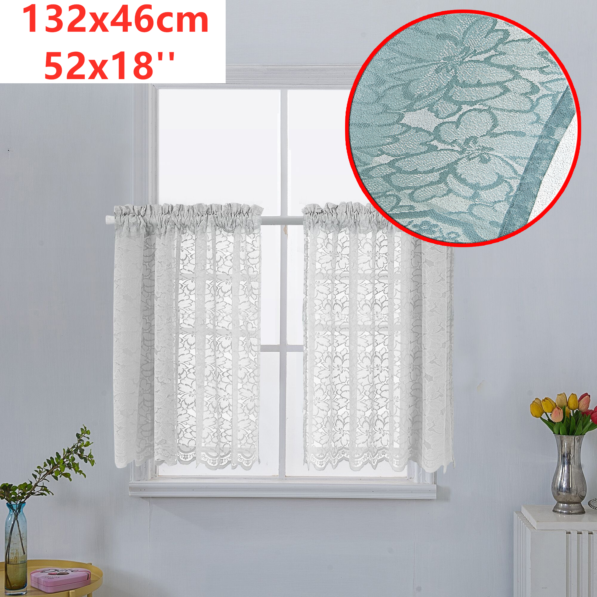 Floral Lace Sheer Net Short Curtain Cafe Kitchen Tulle Scarf Voile Drape Panel 