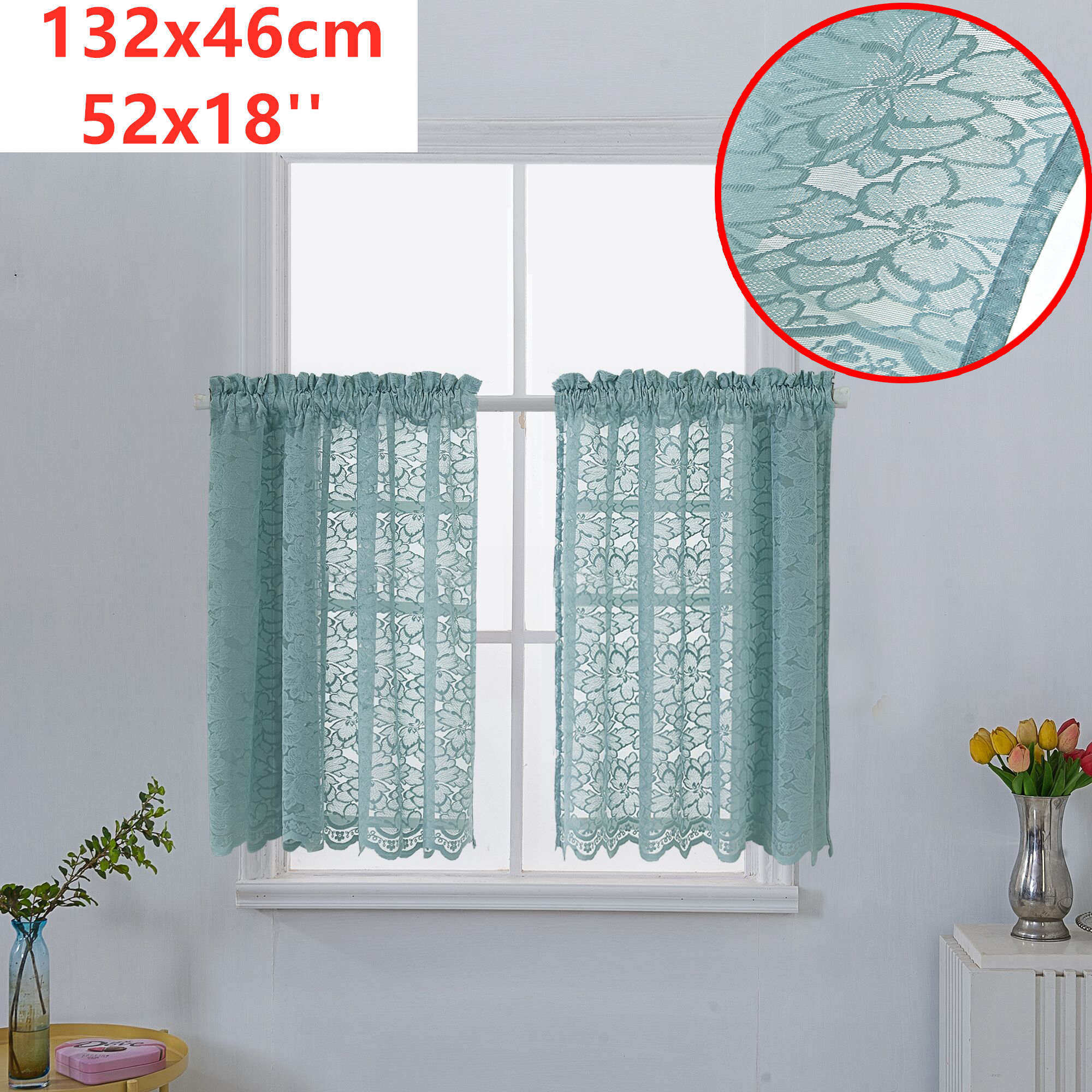Floral Lace Sheer Net Short Curtain Cafe Kitchen Tulle Scarf Voile