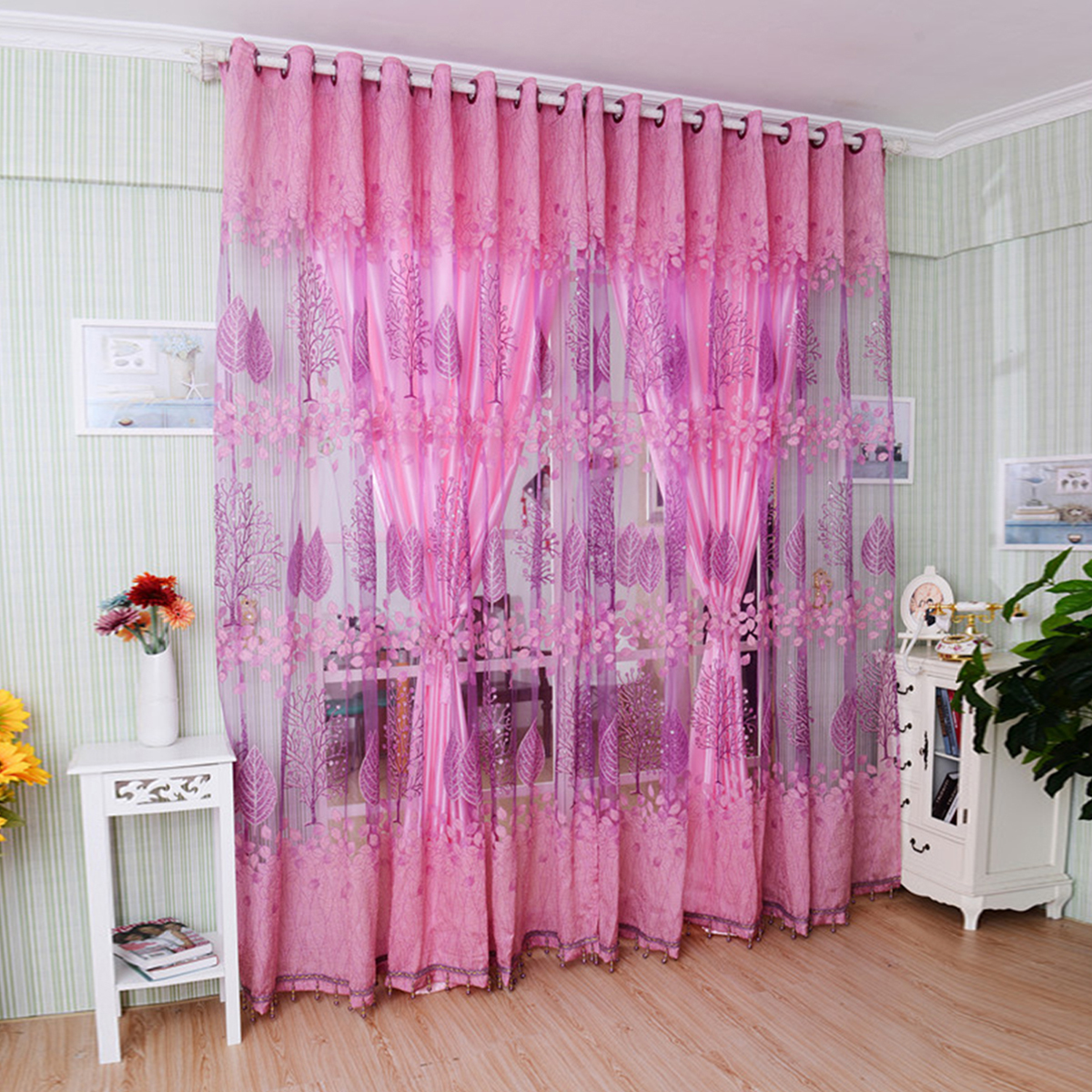 Modern Panel Floral Sheer Voile Net Door Window Curtains Drape Room Tulle Scarf 