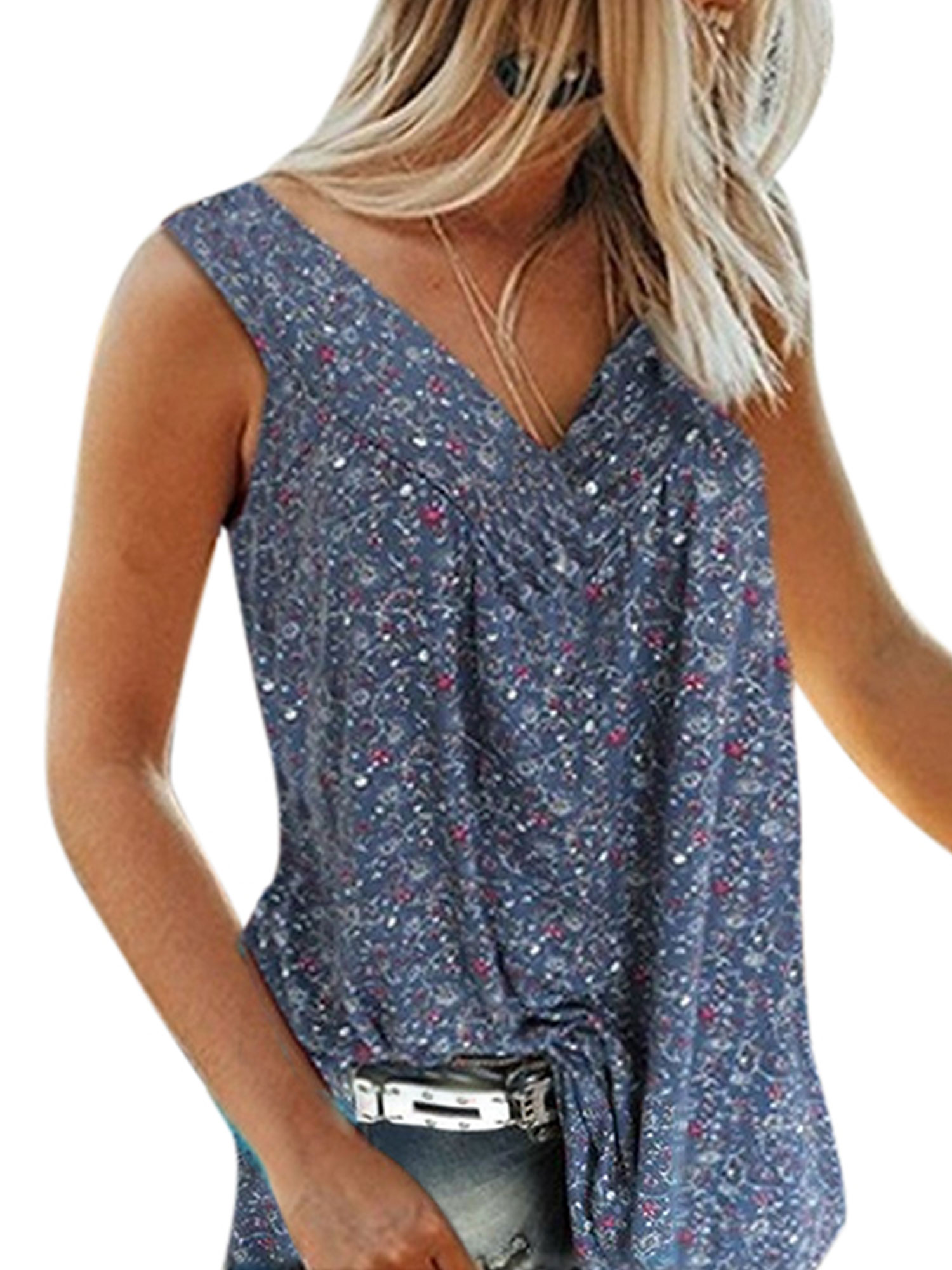 US Women Floral Summer Loose Sleeveless Tank Vest Boho Baggy Top Shirt ...