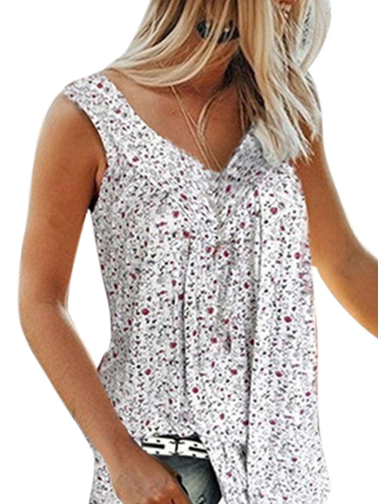 US Women Floral Summer Loose Sleeveless Tank Vest Boho Baggy Top Shirt ...