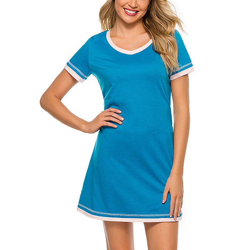 Women Sleepwear Dress Casual Long Tshirt Tops Crew Neck