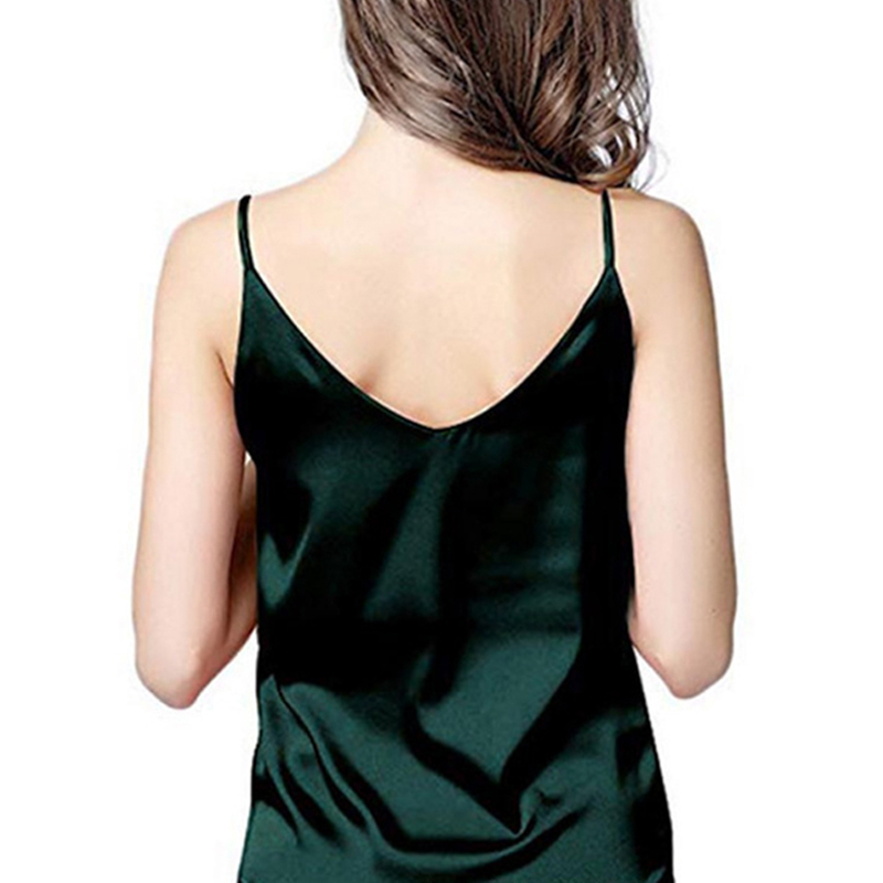 Womens Satin Silk Cami Tank Tops Loose Ladies Summer Holiday VNeck