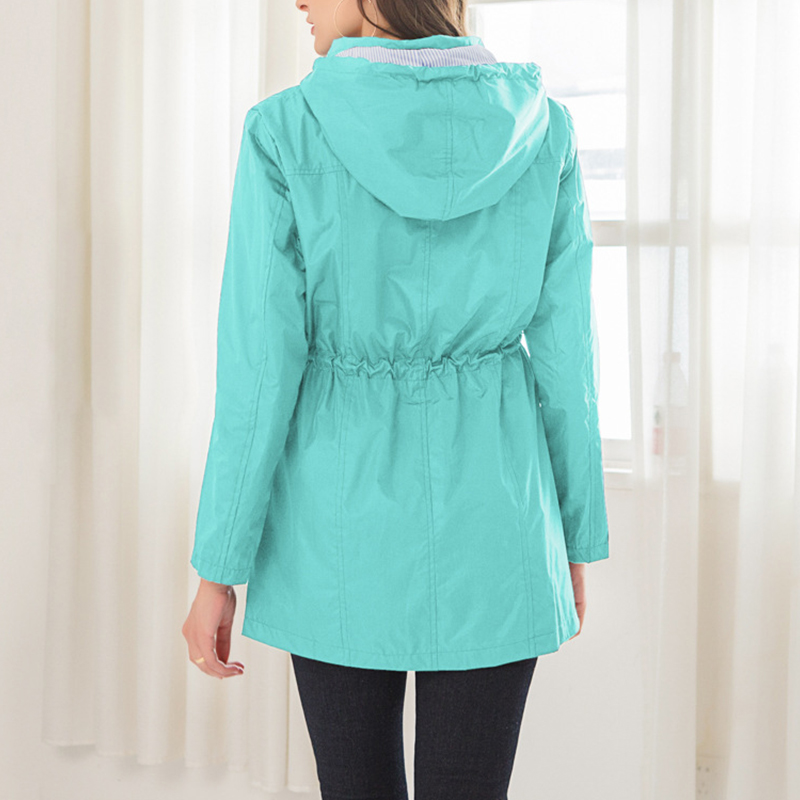 Women Long Sleeve Hooded Wind Jacket Lady Outdoor Waterproof Rain Coats US Size
