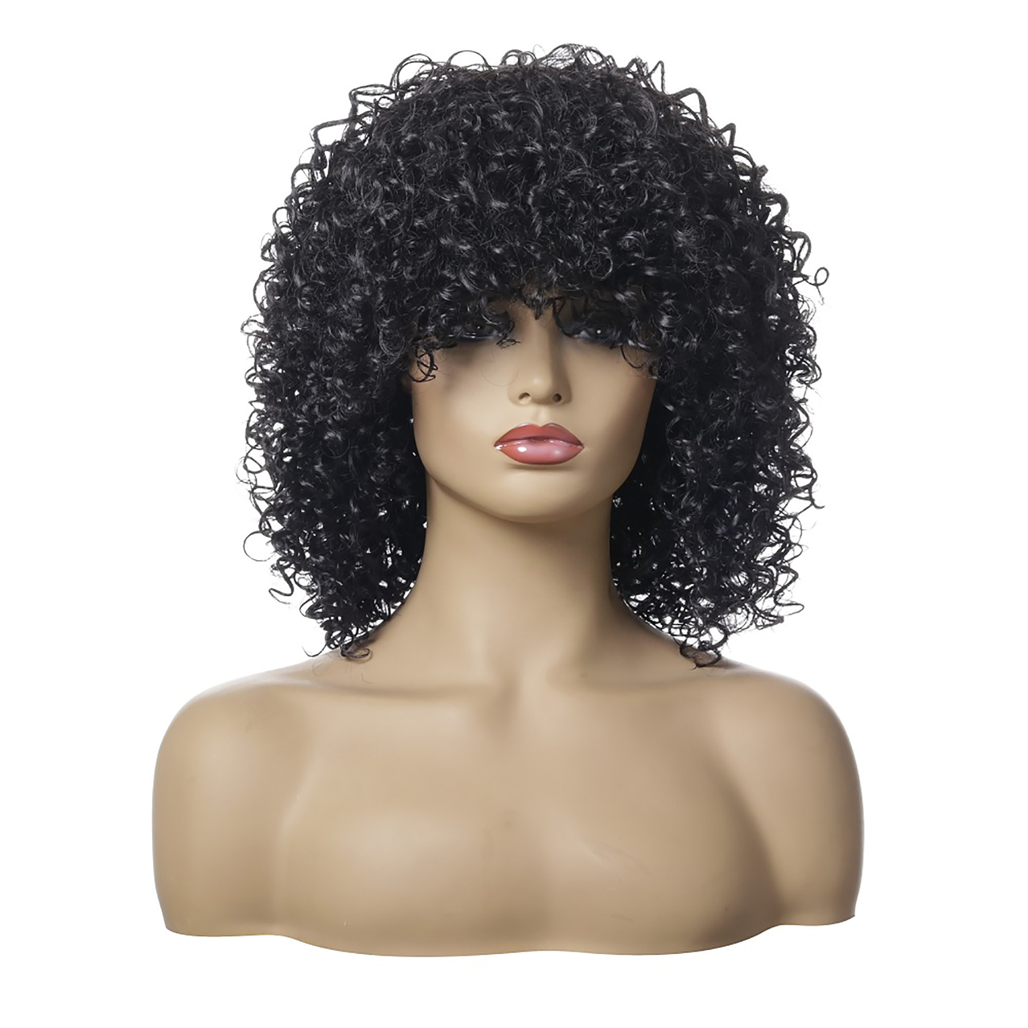 Women Short Afro Curly Wig Synthetic Natural Hair Wigs With Bangs