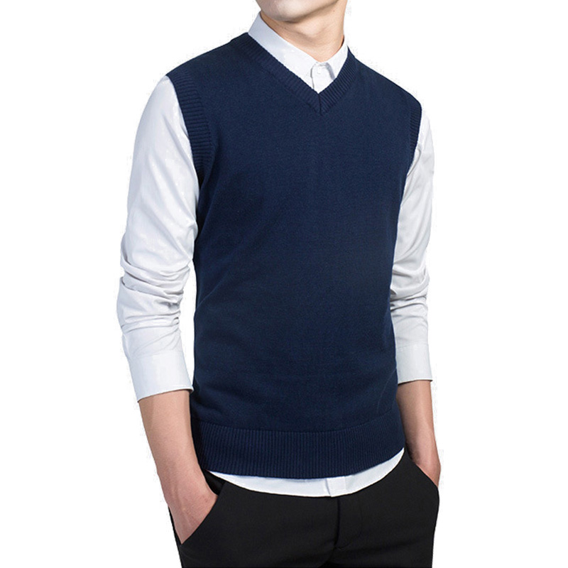 Mens Slim Fit Plain Knitted Sleeveless V-Neck Sweater Vest Tank Top ...